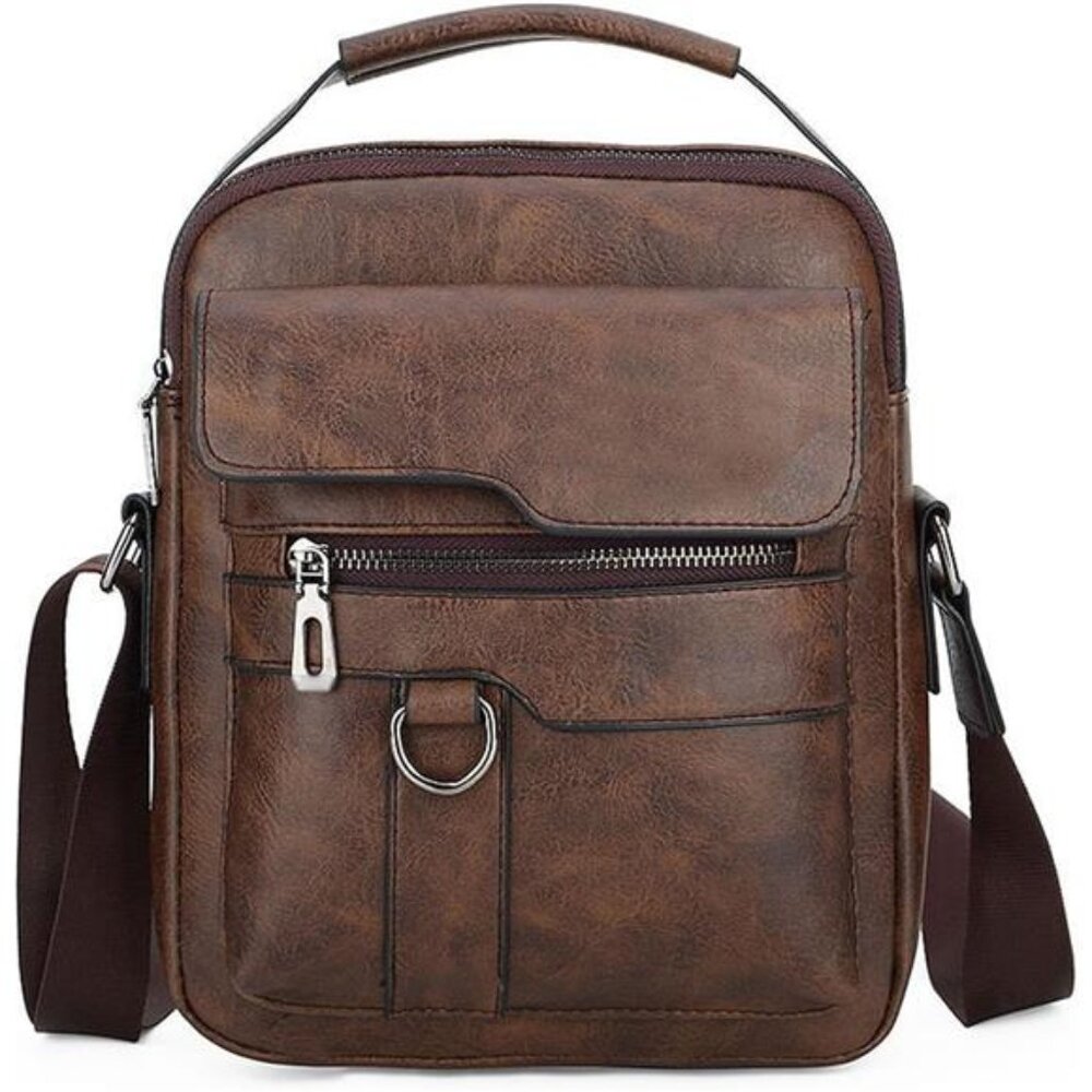 NEW Vintage Leather Mens Brown Crossbody Bag - Picture 3 of 7